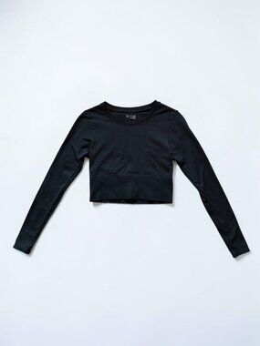 OFFLINE By Aerie Black Long Sleeve Crop Top XS Seamless Athletic Activewear